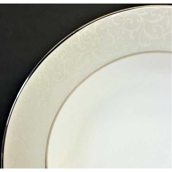Set/12 Mikasa Parchment L-3438 8.5" Rim Soup Bowl Platinum Trim 2002-2010 - Picture 3 of 5